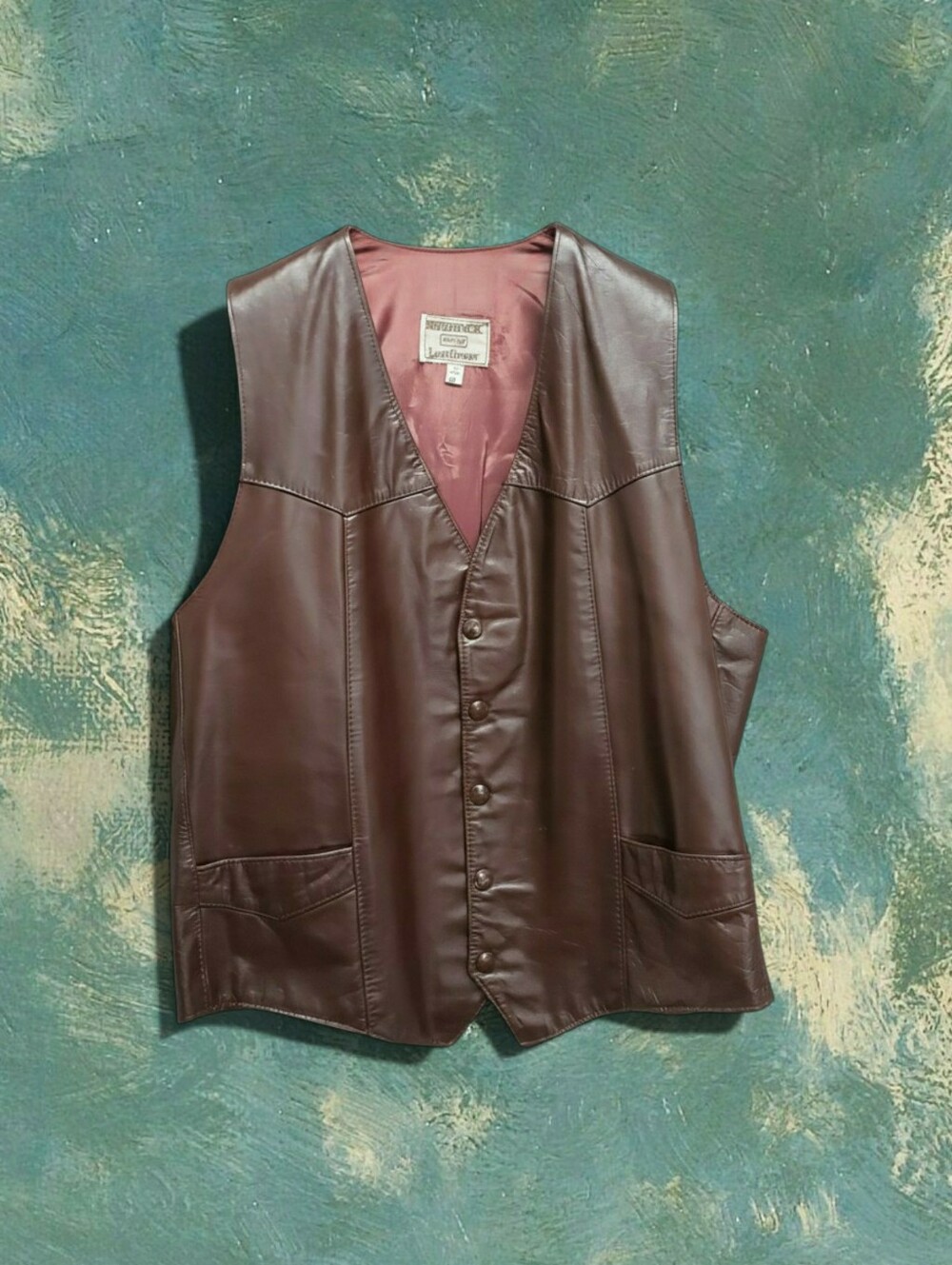 Men's Ruddock Leathers Flying R Dark Brown Leather Button Vest
